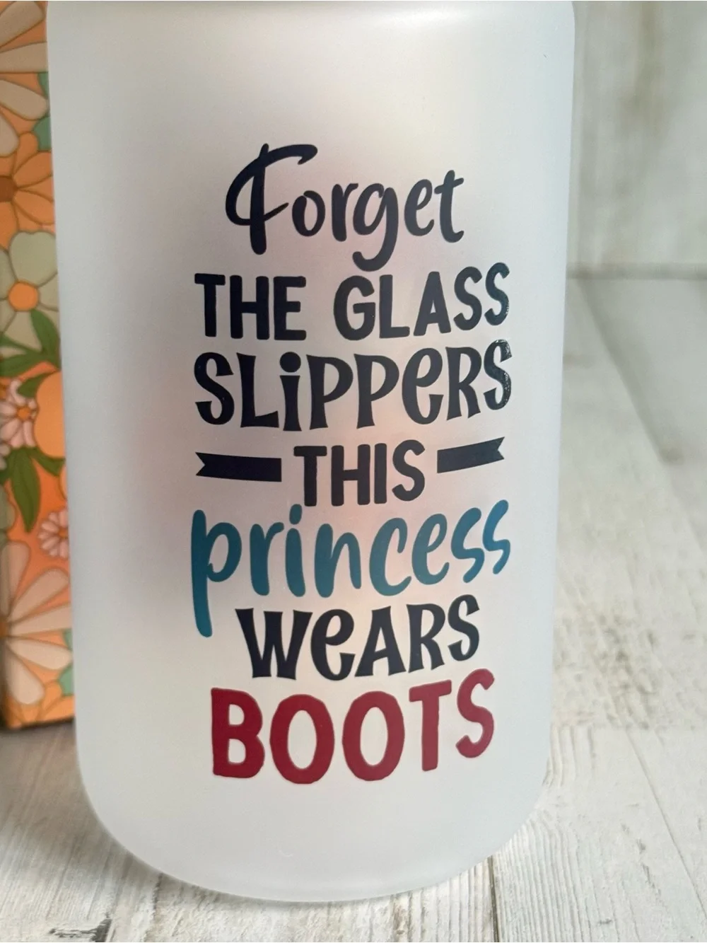 Glass Can Cup. Cowgirl Themed.